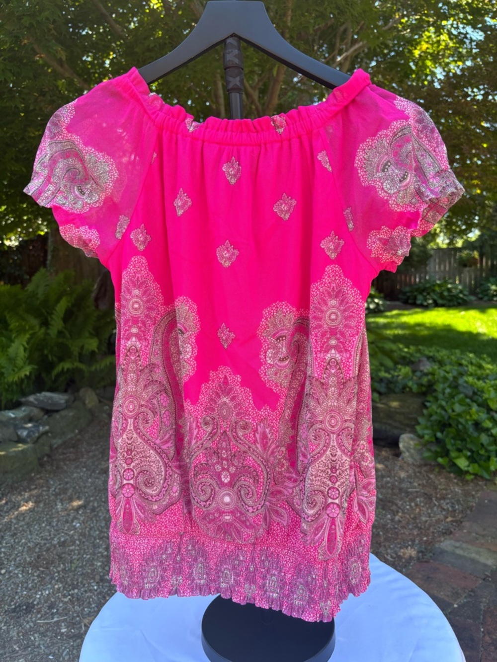 INC International Concepts Bright Pink Paisley Off-Shoulder Top Women’s S - Picture 3 of 5